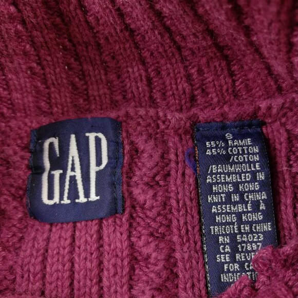 Vintage Gap Sweater Ramie Cotton Cable Knit Fisherman Dark Pink Womens Small - Picture 3 of 8